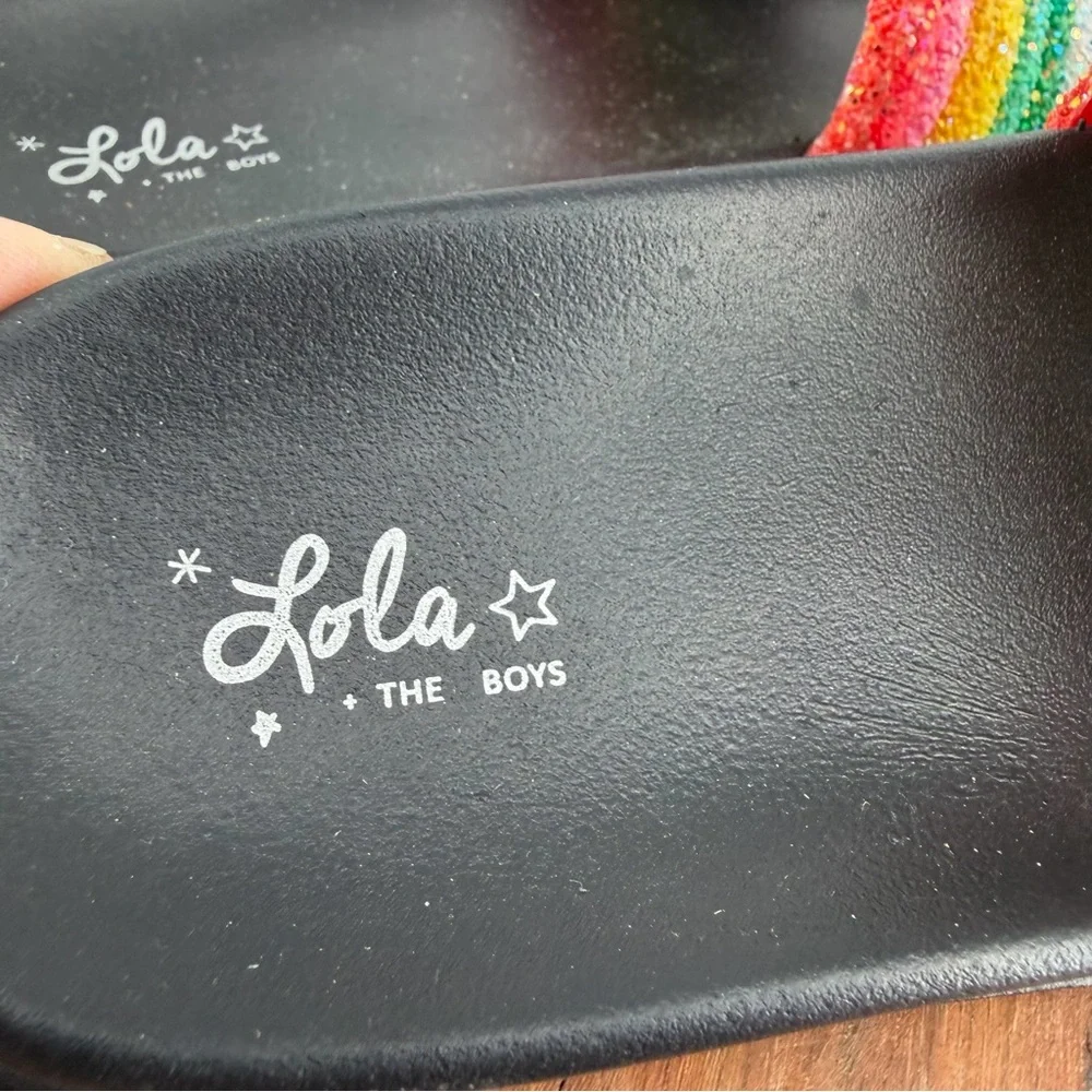 Lola + The Boys Black Glitter Rainbow Slides sandals 35‎ sz US 4Y